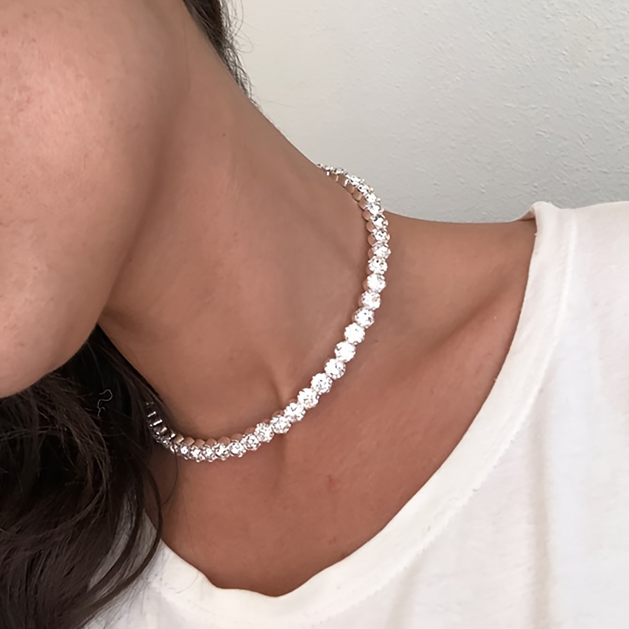 Rhinestone Round Single Row Collar Necklace for Women